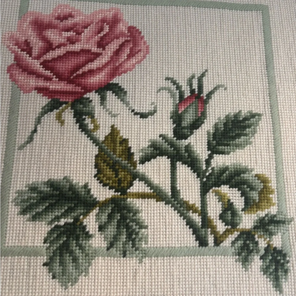 Vintage Floral Needlepoint Framed LARGE Needlework HANDMADE